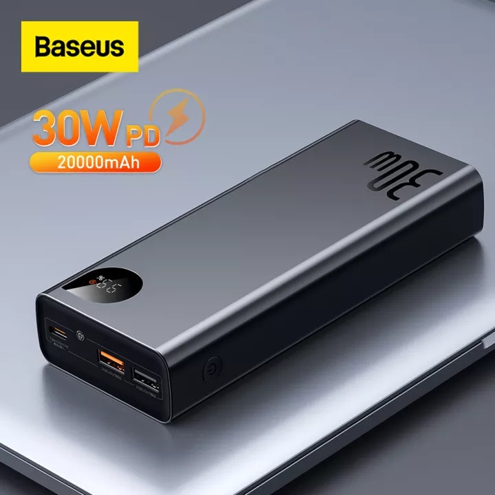 Sạc dự phòng 20000mah 30w Baseus vỏ kim loại, sạc nhanh pd Powerbank, 2 cổng USB, 1 cổng Type C, bảo hành 12 tháng