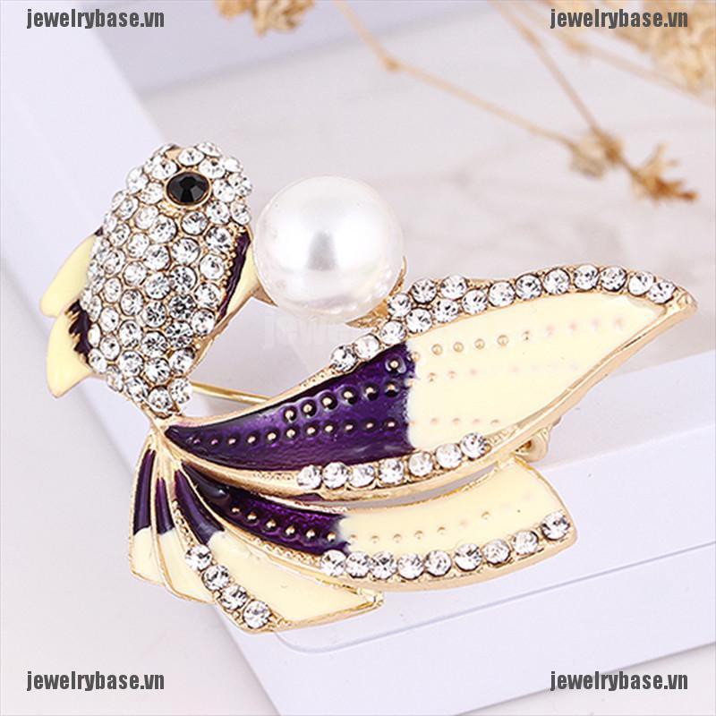 [Base] Enamel Goldfish Brooch Pin Women Rhinestone Crystal Animal Brooch Dress Jewelry [VN]