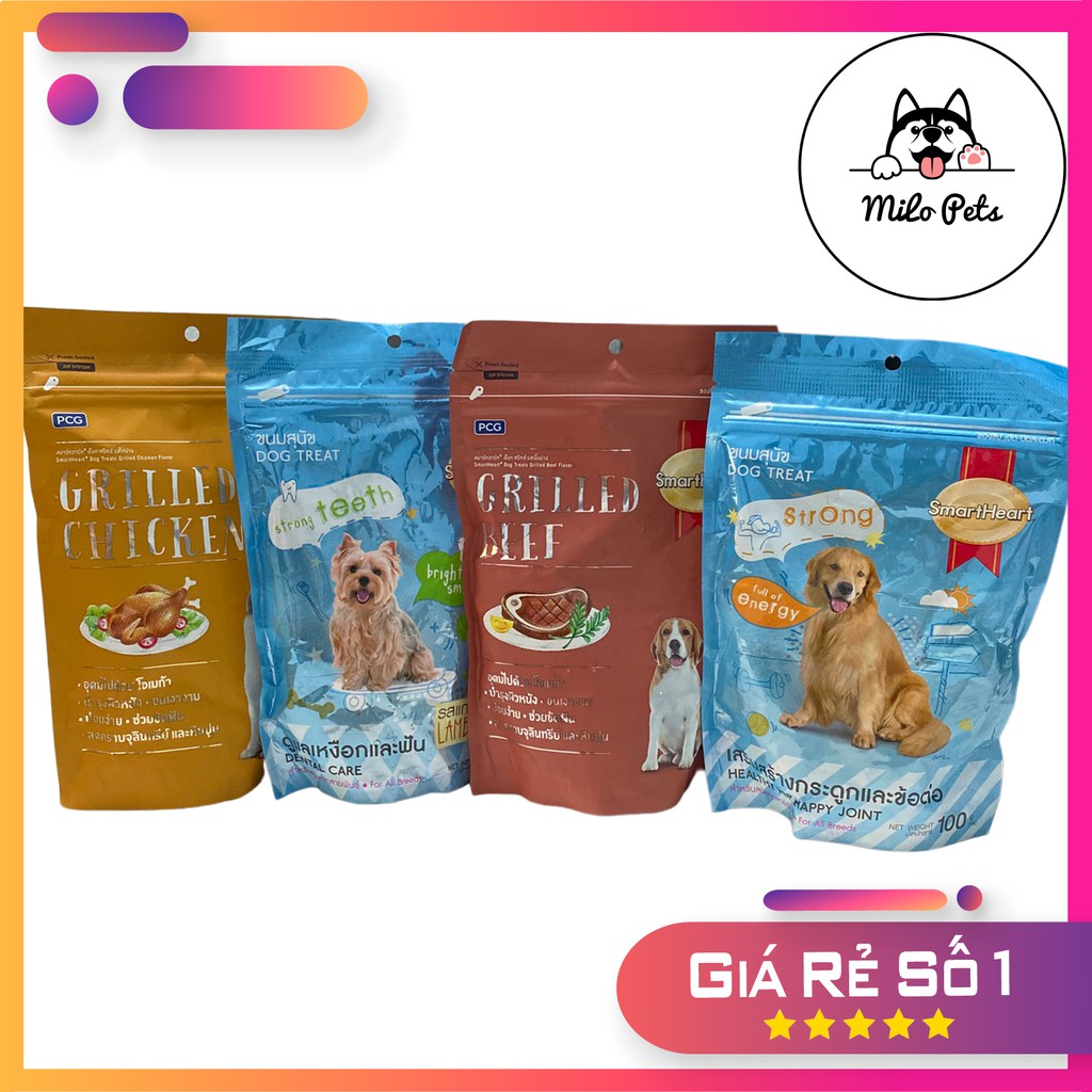 Bánh Thưởng Cho Chó SmartHeart Giúp Răng Chắc Khoẻ Và Xương Khớp Chắc Khoẻ & Lông Mượt 100gr - Milo Pets Shop