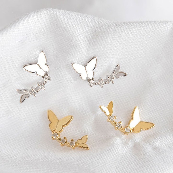 Khuyên tai bạc 925 thiết kế nối tiếp nhau trẻ trung mới lạ độc đáo lấp lánh long lanh Dế Bạc - K6012