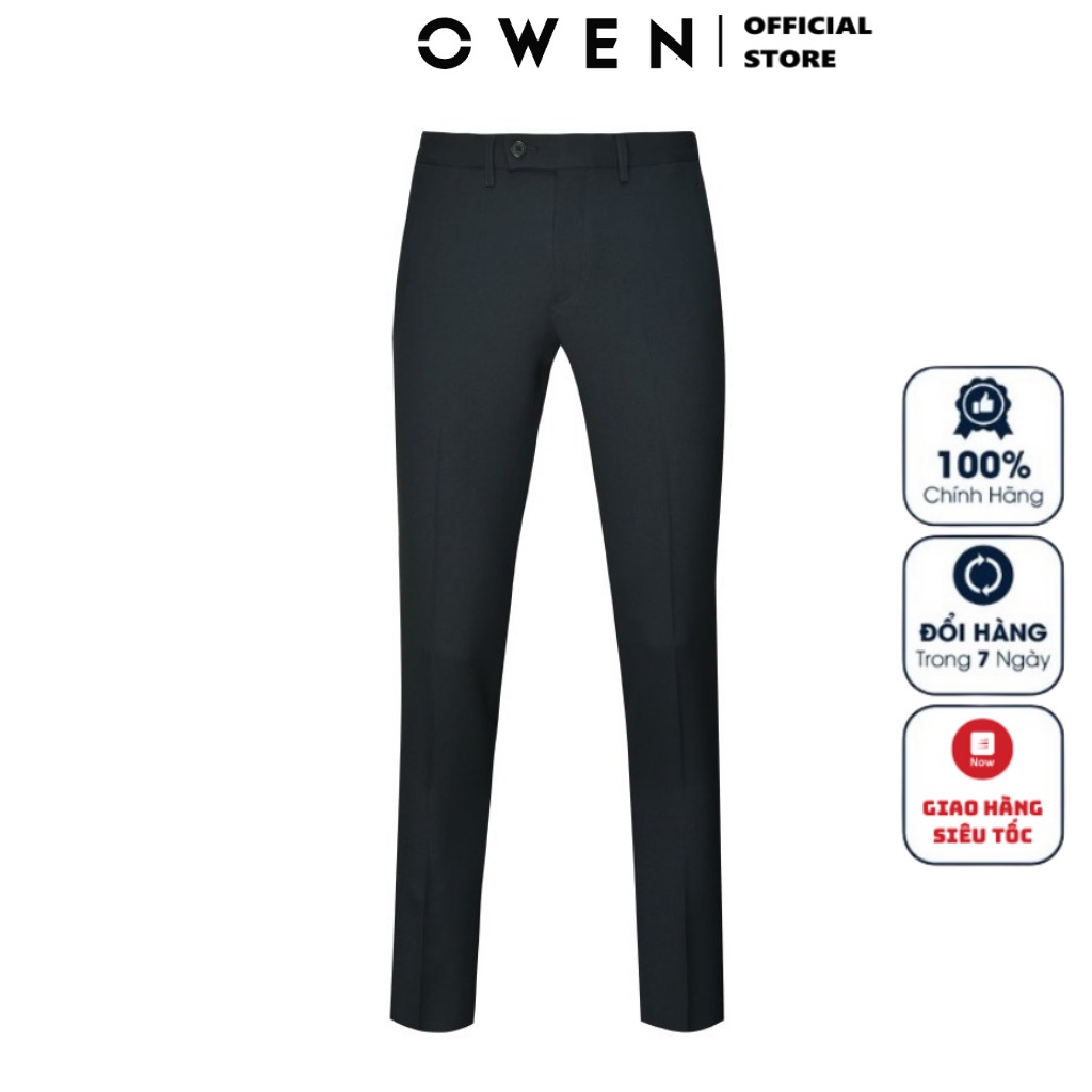 Quần Âu Nam Quần Tây Công Sở Cao Cấp Owen QS23489 Dài Chân Dáng Slim Fit Ống Ôm Màu Xám Đậm Kẻ Chìm Vải Nano Mềm Mại