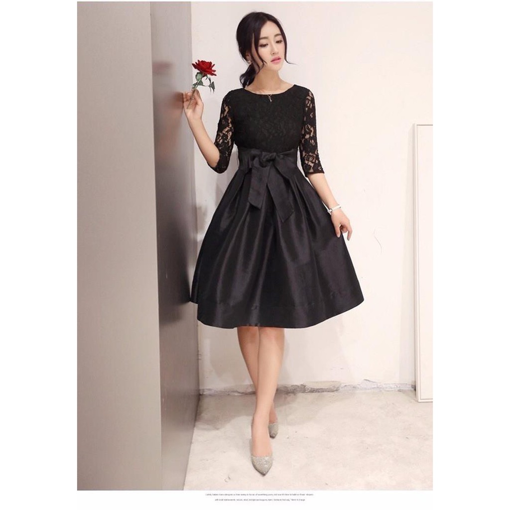 Đầm Xòe Phối Ren Thắt Nơ D268 | BigBuy360 - bigbuy360.vn