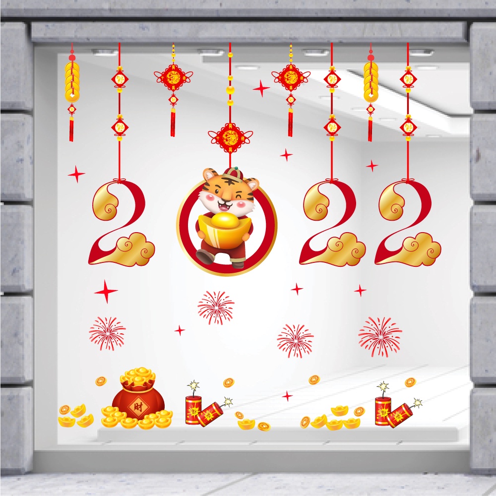 Decal Trang Trí Tết Thiếu Nhi Múa Lân Và Thần Tài Đón Tết - Decal trang trí tết cao cấp có sẵn keo dán | BigBuy360 - bigbuy360.vn