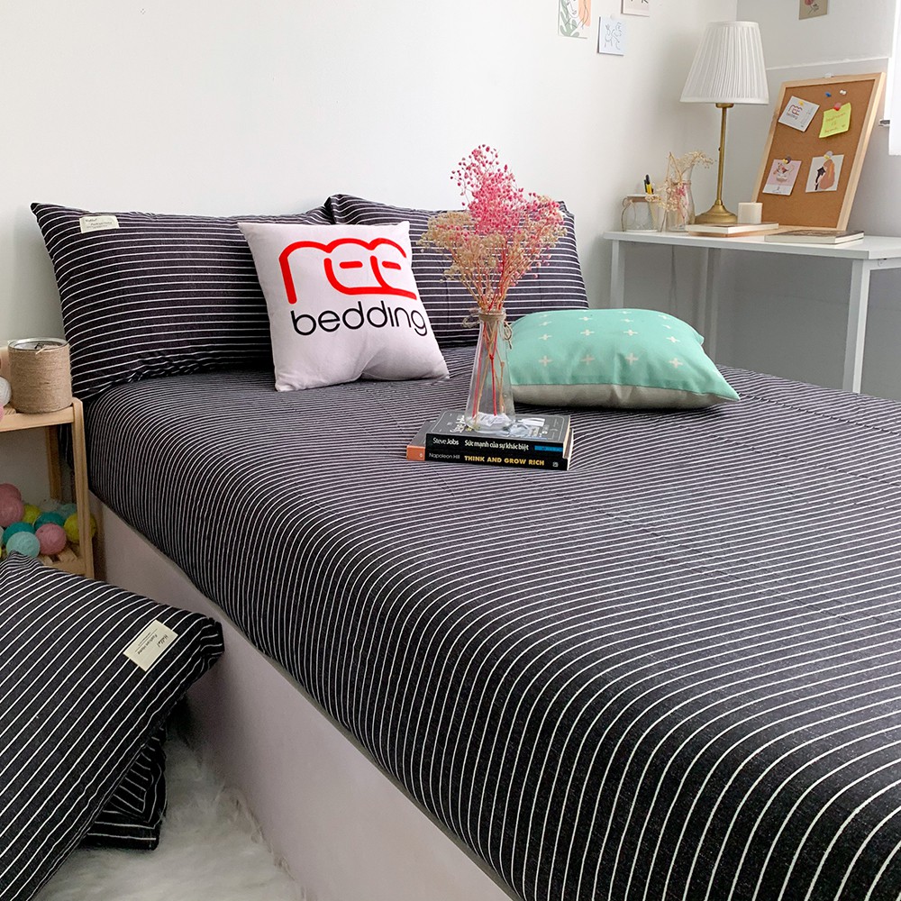 Bộ ga giường và vỏ gối cotton tc REE Bedding CTC44 sọc caro đủ size nệm 1m2, 1m4, 1m6, 1m8, 2m cực đẹp | BigBuy360 - bigbuy360.vn