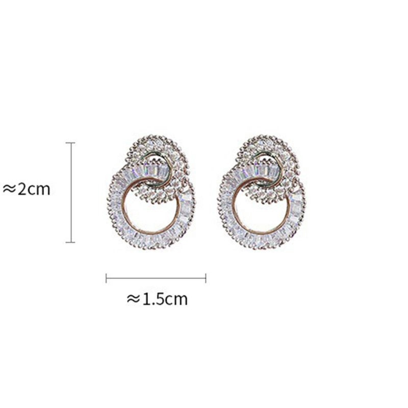 Bông Tai Mạ Bạc 925 Hình Tròn Đính Đá Zircon Thời Trang Dành Cho Nữ