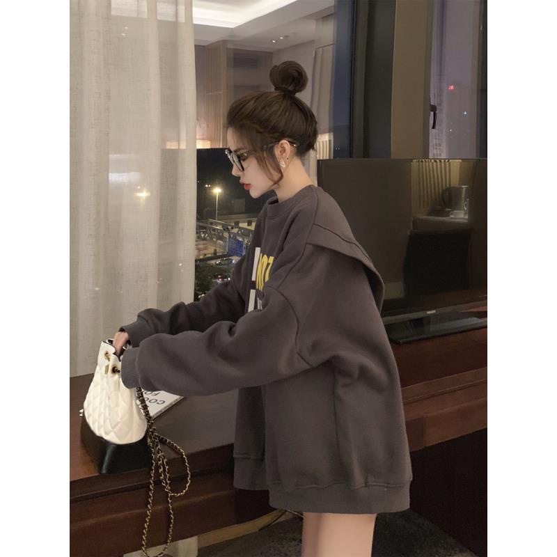 Áo Nỉ Dài Trung Bình Dáng Rộng Lót Lông Cừu Dày Dặn Xẻ Tà Cỡ Lớn Thời Trang Thu Đông Hàn Quốc Cho Nữ Niche