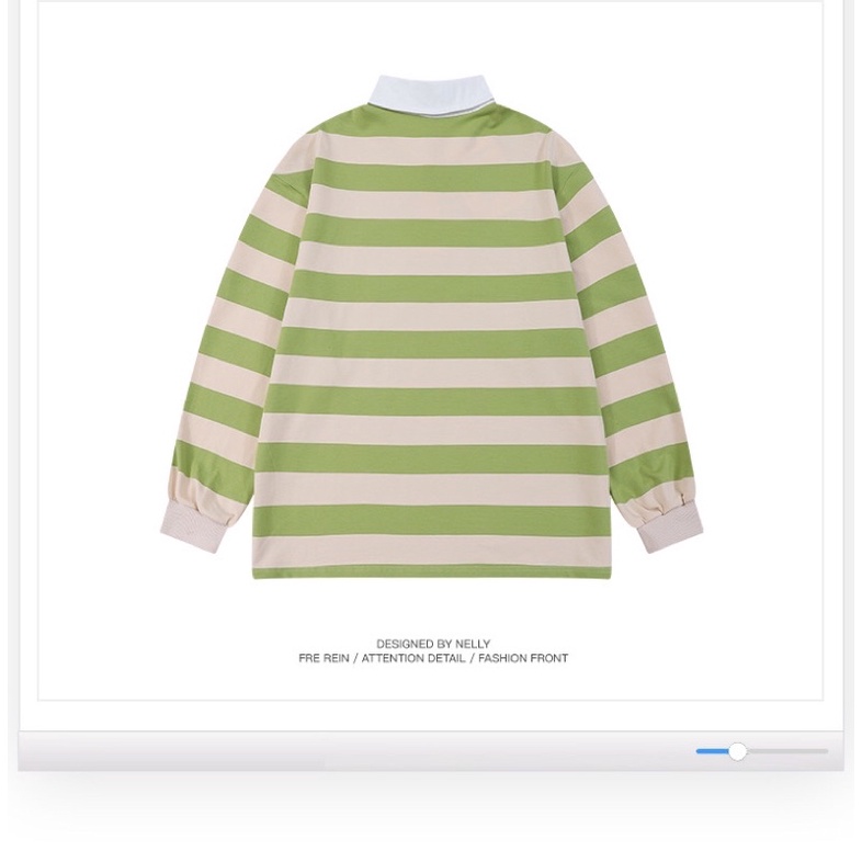 Áo sweater polo nelly sale (có sẵn) kẻ be cổ trắng