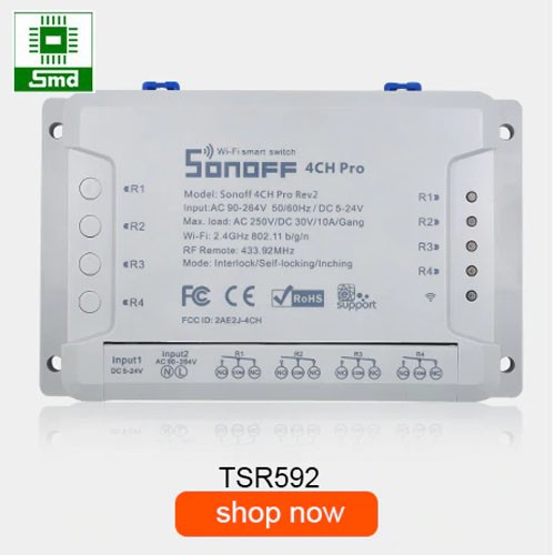 Công tắc thông minh SONOFF 4CH PRO R2/R3 điều khiển từ xa qua WiFi và RF 4 kênh