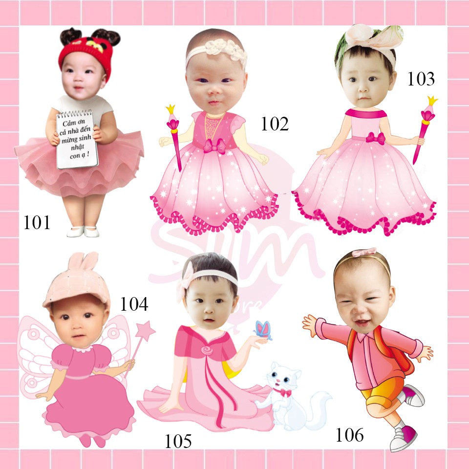 Thiết kế hình Chibi cho bé gái trang trí tiệc sinh nhật theo yêu cầu
