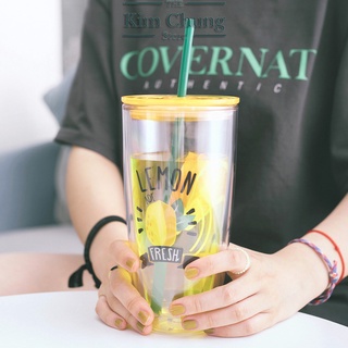 Ly Nhựa Có Ống Hút Lock&Lock 750ml 2 lớp, cách nhiệt HAP507 YEL - Hàng chính hãng