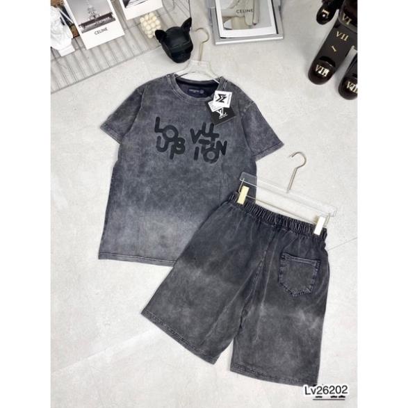 Bộ Nam LV Chất Cotton Loang In Chữ Cao Cấp - Bộ LV Chữ In Cho Nam