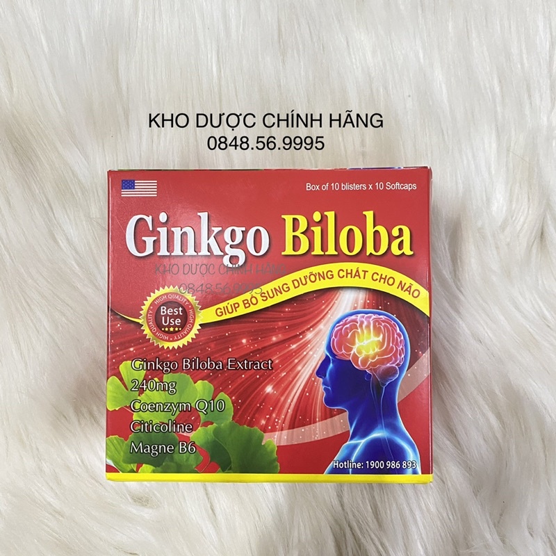 Bổ não Ginkgo biloba hộp 100viên - Tăng cường tuần hoàn máu não, lưu thông huyết mạch, giảm đau đầu, mất ngủ, hoa mắt