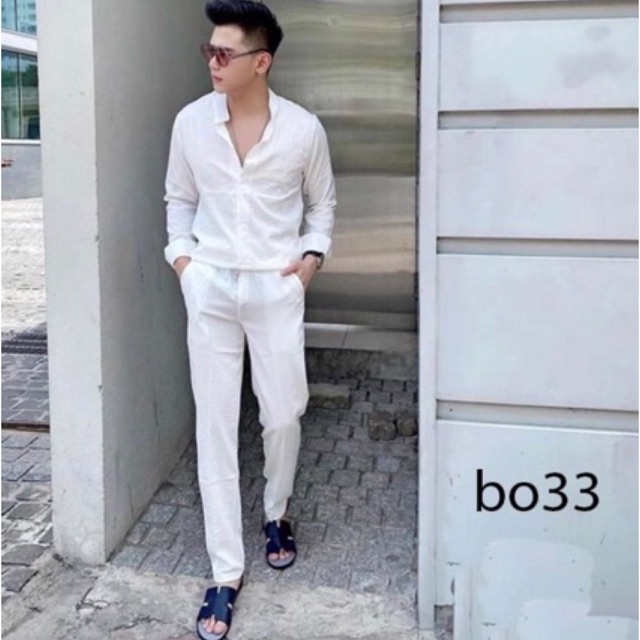 Bộ đũi dài tay nam BAT STORE 1 set sơ mi quần đũi dài tay đi biển đi chơi đi làm chất đũi xước tổng hợp | BigBuy360 - bigbuy360.vn
