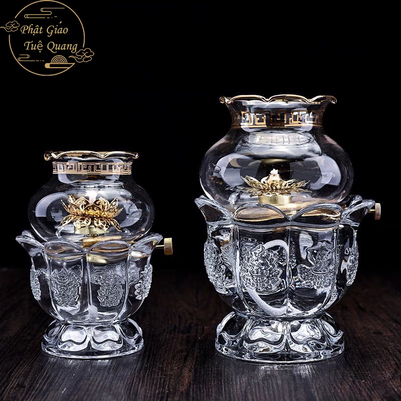 Đèn Dầu 05,03 bằng thủy tinh pha lê ,thân hình búp sen- phật giáo tuệ quang
