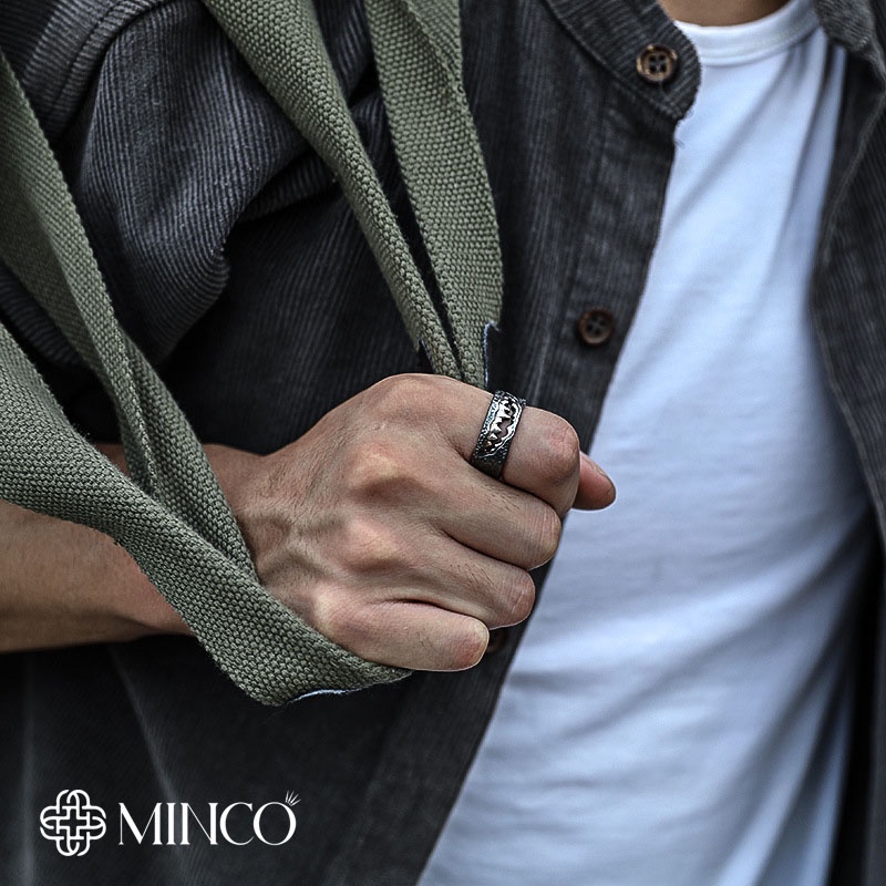 Nhẫn nam miệng hắc ám màu bạc thái đen Minco Accessories thiết kế độc đáo phong cách cá tính chất titan không gỉ NT79