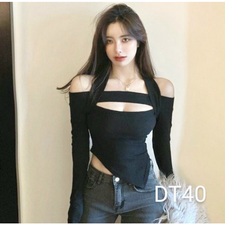 Áo bẹt vai xẻ ngực chất thun Gân co giãn 4 chiều Cam Kết hàng Y Hình