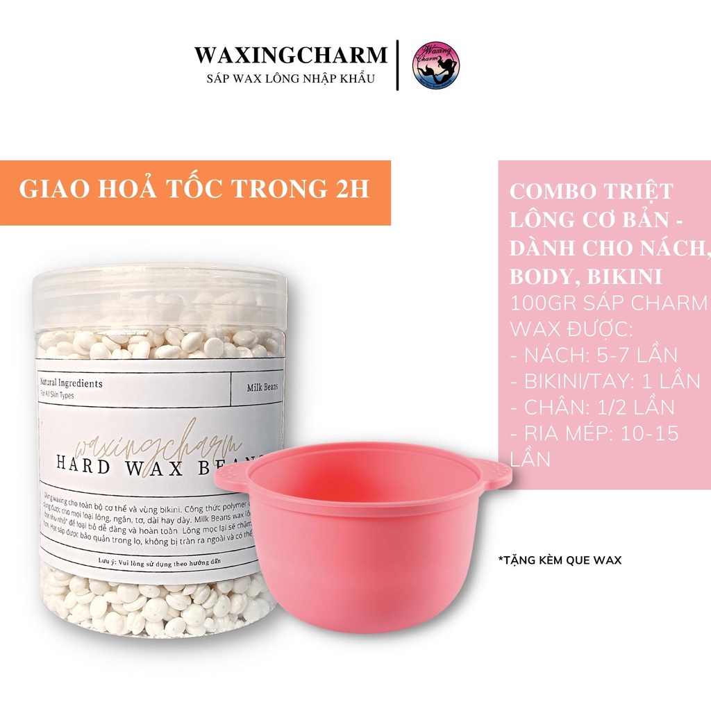 Combo Wax Sáp Wax Lông Nóng Waxingcharm Và Chén Nấu Sáp Silicon Dành Cho Nách, Body, Bikini