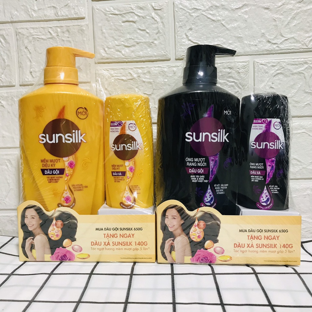 DẦU GỘI ĐẦU SUNSILK BỒ KẾT ÓNG MƯỢT DẦU GỘI 650G TẶNG KÈM CHAI XẢ(GỘI) 140g HOẶC KHĂN MẶT