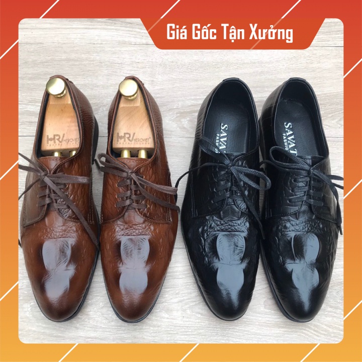 Giày oxfords cao cấp, giày tây da cá sấu, đế cao su khâu vùng quanh đế