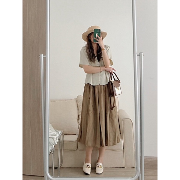 [Chân váy dài hot]Chân váy nhăn Ruby dáng dài hàn quốc  Chân váy dáng dài quảng châu