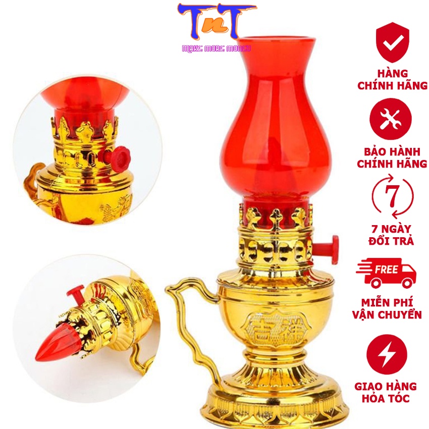 Đèn thờ vĩnh cửu dùng pin thiết kế sang trọng cổ kính trang nghiêm cao 20cm, đèn thời phong thủy tại gia