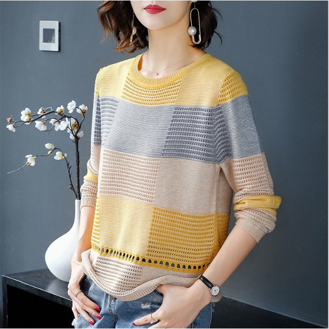 {Ảnh Thật} Áo len nữ from rộng phối màu trẻ trung thời trang phong cách Hàn Quốc