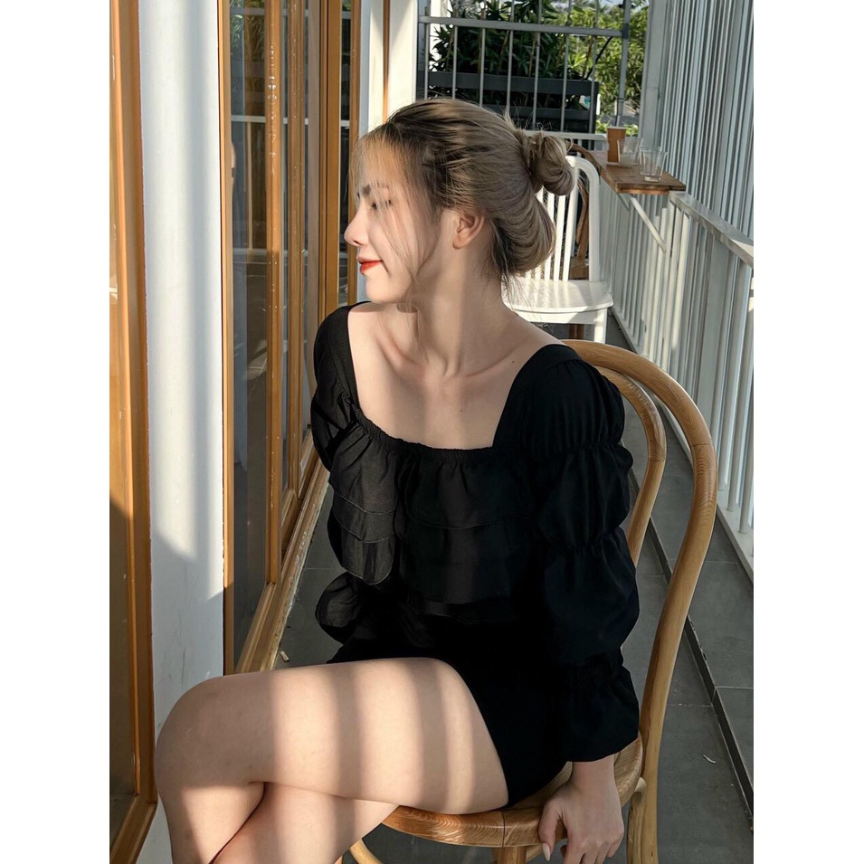 Áo Voan Đũi Bèo Kiểu Tầng Tay Dài