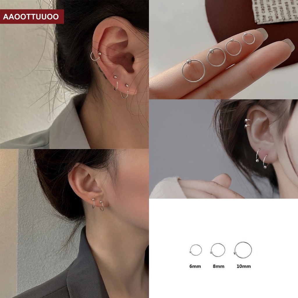 1 đôi khuyên tai bạc thời trang Hàn Quốc 6/8/10mm