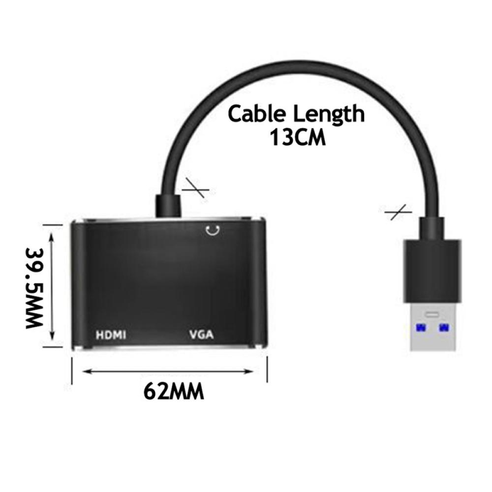 Bộ Chuyển Đổi USB 3.0 Sang HDMI VGA DVI 1080P HD Cho Màn Hình Máy Chiếu / TV / Màn Hình VGA J4N2