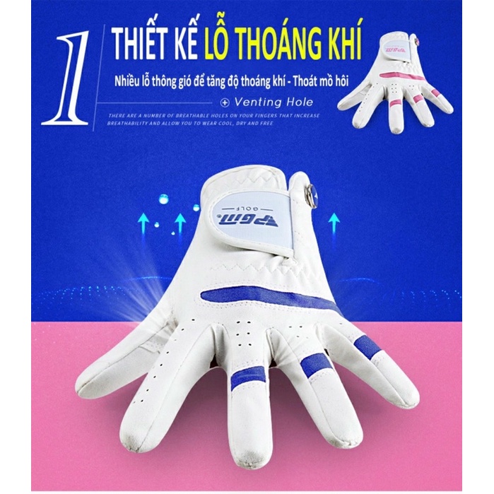Găng tay golf trẻ em NK/ Chất liệu da cừu/ Màu Trắng Hồng và Trắng Xanh/ Size cho bé 3-15 tuổi