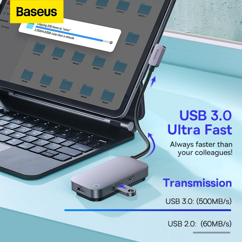 Bộ chia cổng BASEUS USB 3.0 - HDMI 6 trong 1 thích hợp cho MacBook Pro Air