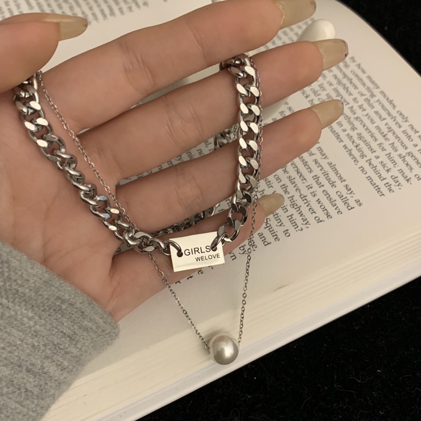 Vòng cổ Hai Lớp Đính Ngọc Trai Phong Cách Hàn Quốc