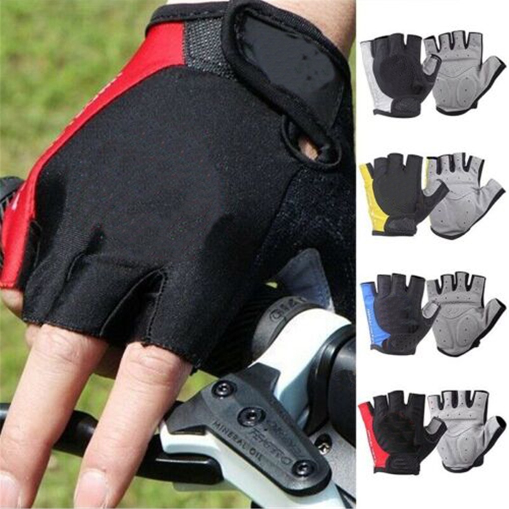 Găng tay đạp xe hở ngón chống trượt chống sốc thoáng khí nhiều màu tùy chọn cho nam nữ
