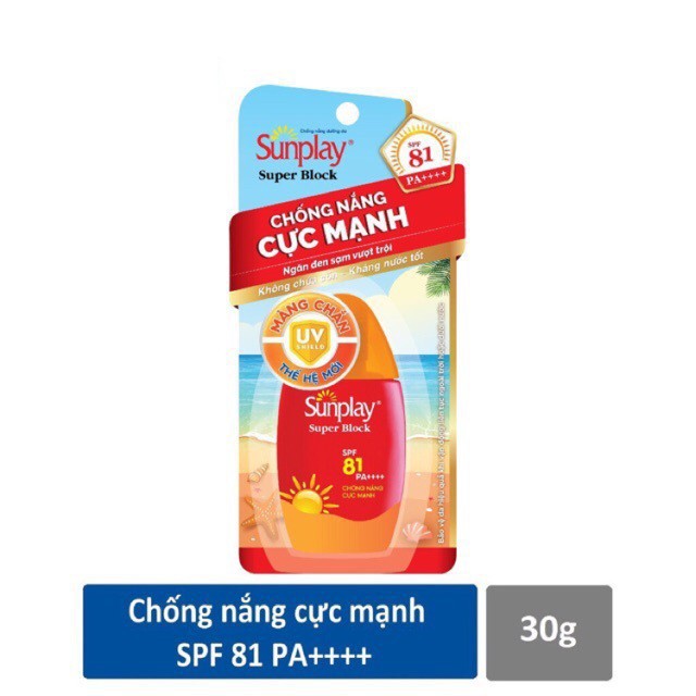 Kem chống nắng Cực Mạnh Sunplay Super Block SPF 81 PA++++ Sữa chống nắng dưỡng trắng da - Mộc Diệp (Super_Block)