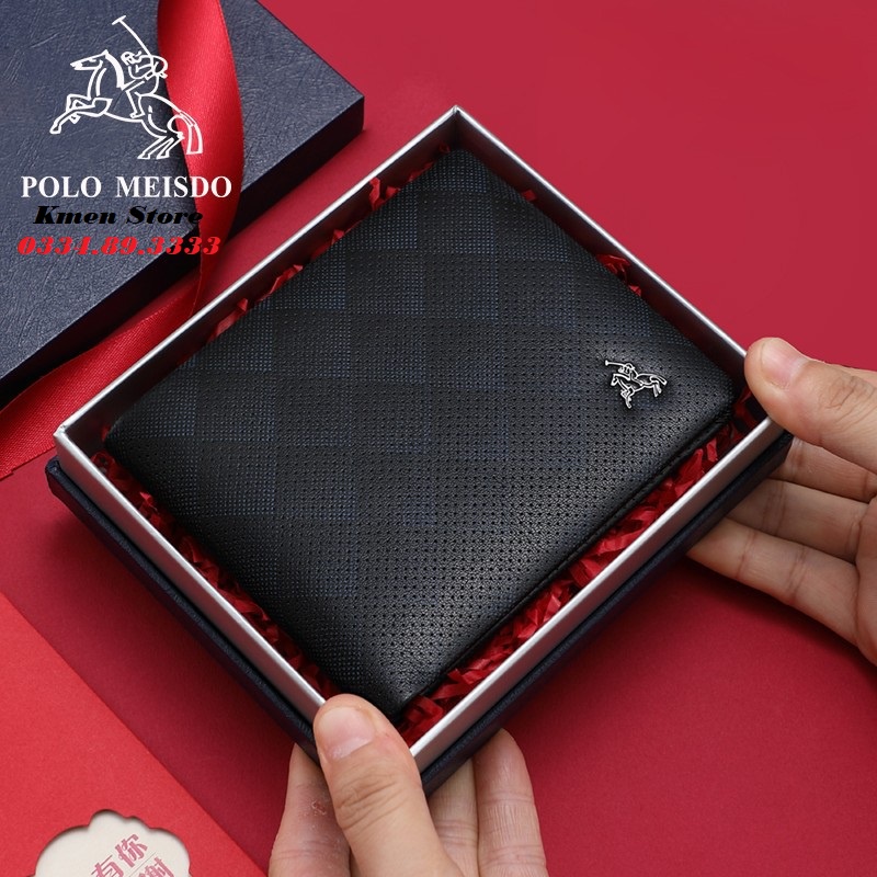 Bóp Ví Nam Da Bò Thật POLO MEISDO Cao Cấp Kiểu Dáng Hàn Quốc Full Hộp Làm Quà Biếu Tặng Sinh Nhật PL33