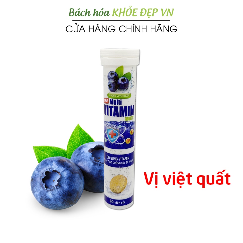 Viên sủi vị việt quất Multivitamin PLUSZZS - FRUITS Vitamin C, B, PP - 20 viên