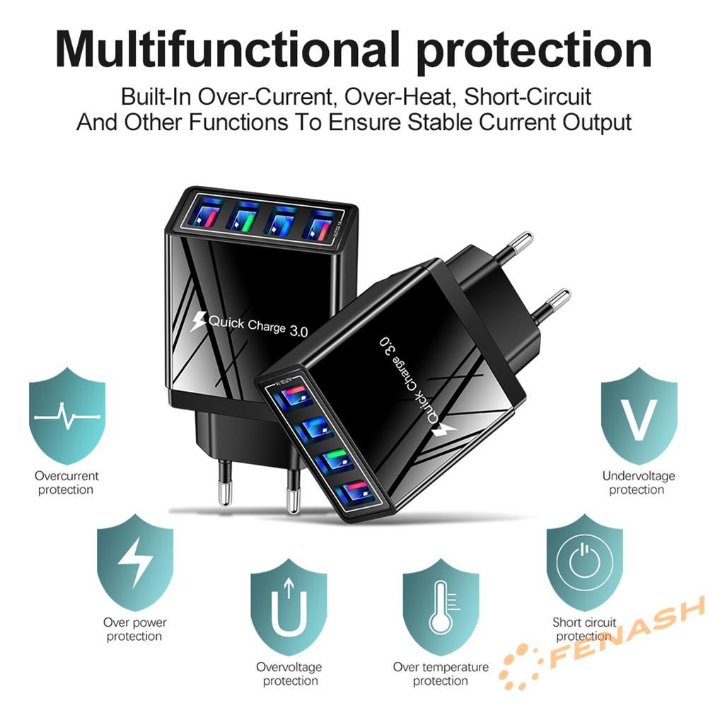 Củ sạc nhanh 4 cổng usb có đèn led thiết kế tiện dụng thích hợp cho điện thoại