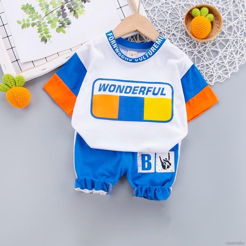 Set áo thun ngắn tay cổ tròn + quần short lưng thun thời trang bé trai