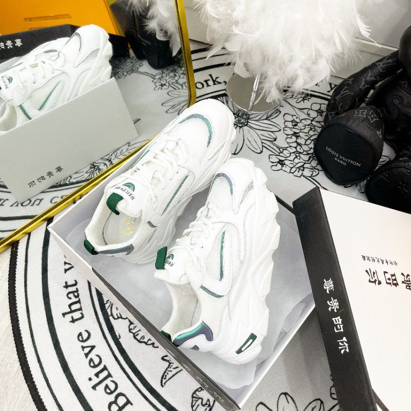 M(ẢNH THẬT) Giày Thể Thao Trắng Viền Màu Đế 5p Da Mềm Êm Box Cao Cấp