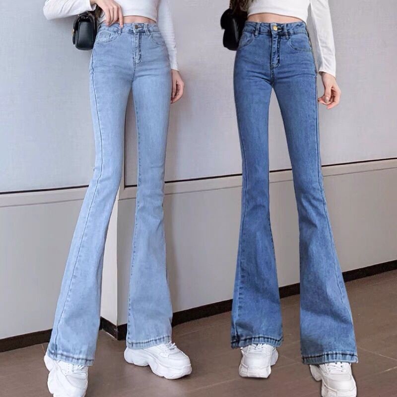 Quần jean nữ ống loe lưng cao dáng ôm co giãn, quần bò nữ cạp cao ống đứng HVNXK