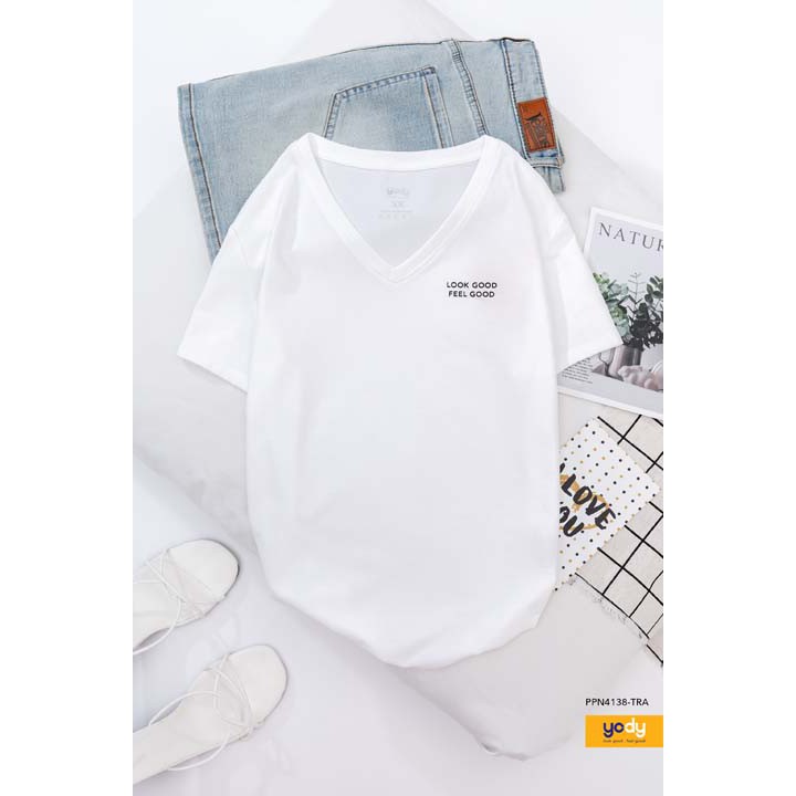 [ Mã WASTRUN4 giảm 10% tối đa 30K đơn 99K] Áo thun nữ trơn cổ tim basic cotton YODY PPN4138