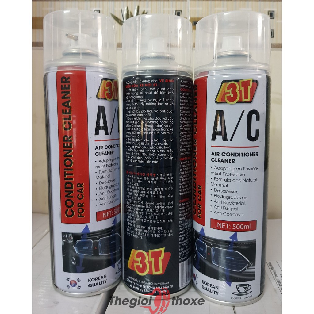 Bình xịt vệ sinh điều hòa 3T A/C - Dung dịch vệ sinh diệt khuẩn, khử mùi máy lạnh ô tô | Thế Giới Thợ Xe