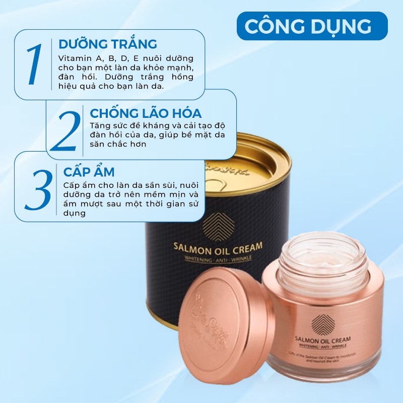 Kem Dưỡng Trắng Da Dưỡng Ẩm Chống Lão Hóa Chiết Xuất Từ Cá Hồi Salmon Oil Cream Hàn Quốc 80g Giúp Da Trắng Sáng Tự Nhiên