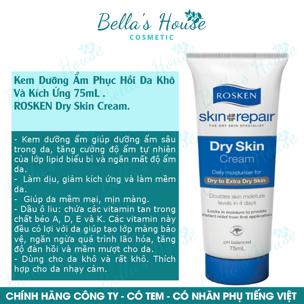 Dưỡng Ẩm Phục Hồi Da Khô Và Kích Ứng 75mL - ROSKEN Dry Skin Cream.