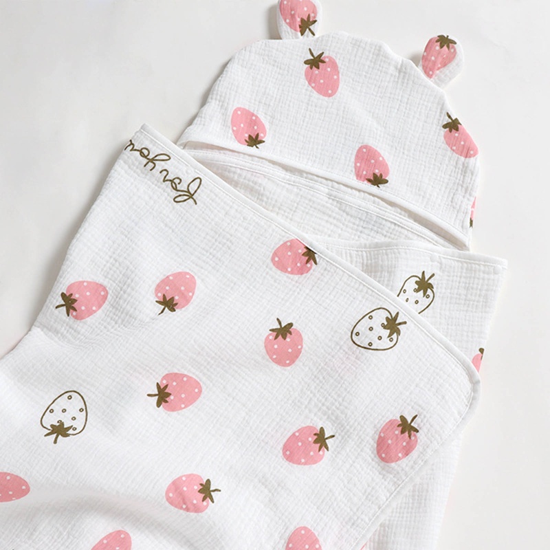 Khăn Choàng Tắm Cotton Mềm Mại In Họa Tiết Hoạt Hình Có Mũ Trùm Cho Bé