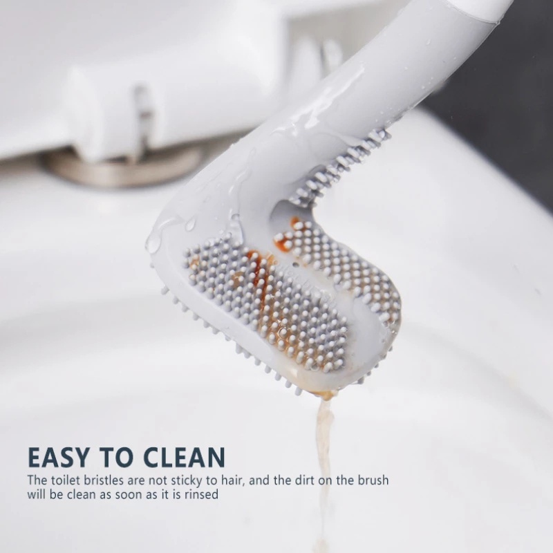 1 Bàn Chải Vệ Sinh Toilet Bằng Silicone Cán Dài Linh Hoạt Tiện Dụng