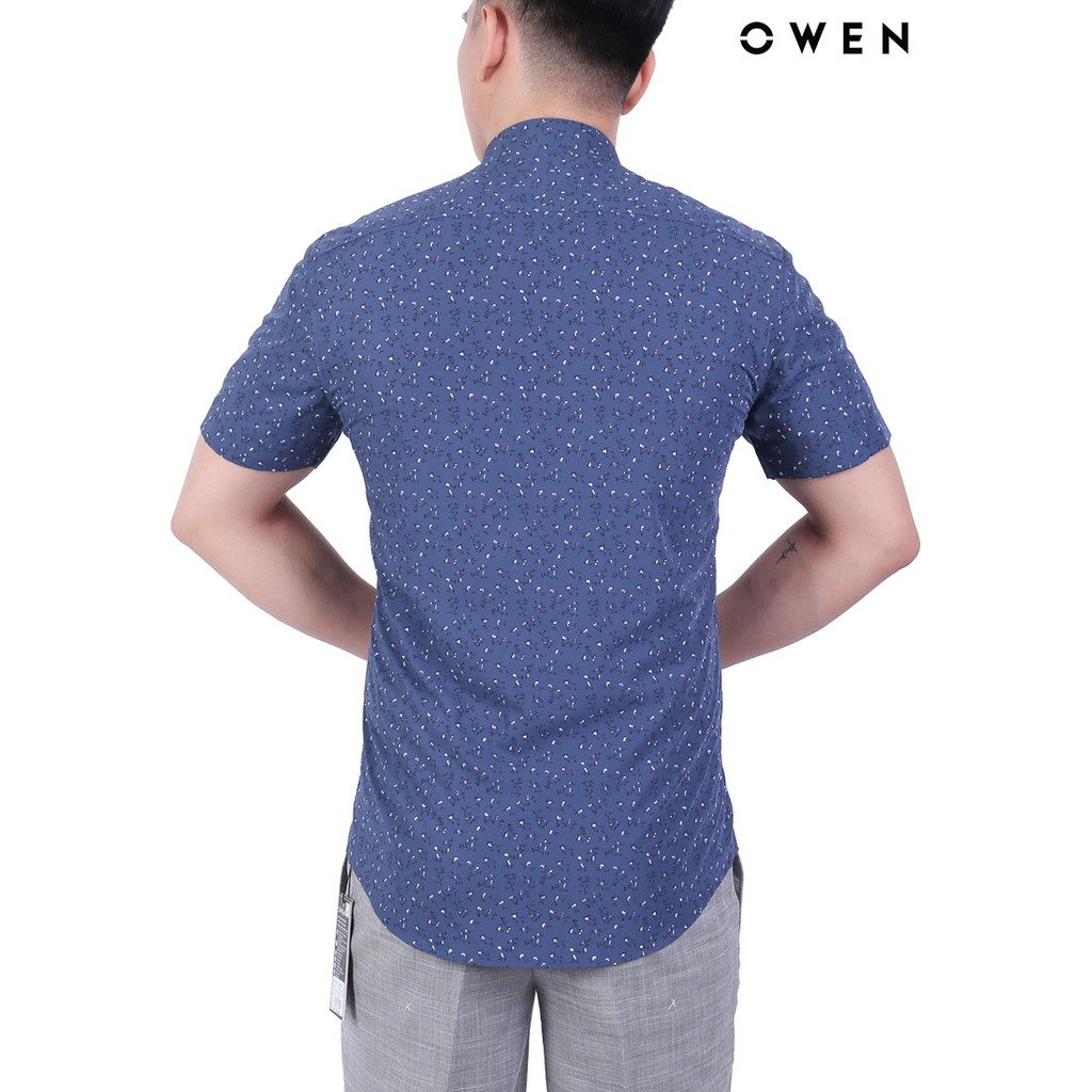 Áo sơ mi ngắn tay nam Owen Slimfit có túi màu xanh cổ vịt in hoa - AS20686NT | BigBuy360 - bigbuy360.vn