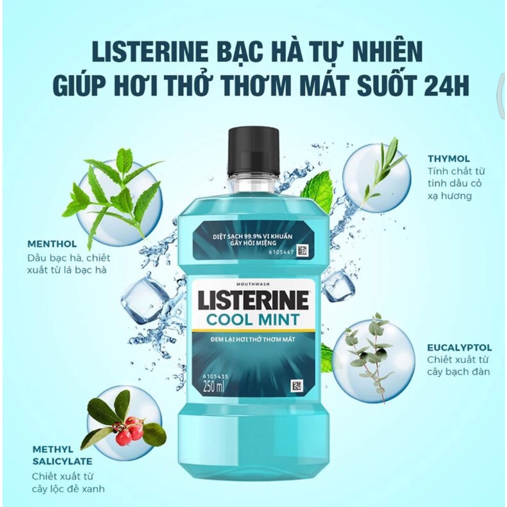 Nước súc miệng hơi thở thơm mát Listerine Cool Mint 250ml