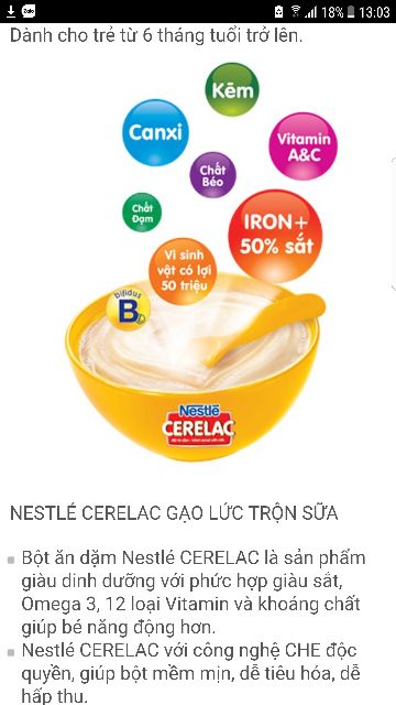 Bột ăn dặm Nestle- cerelac ( rau xanh &amp; bí đỏ - 6 tháng trở lên )