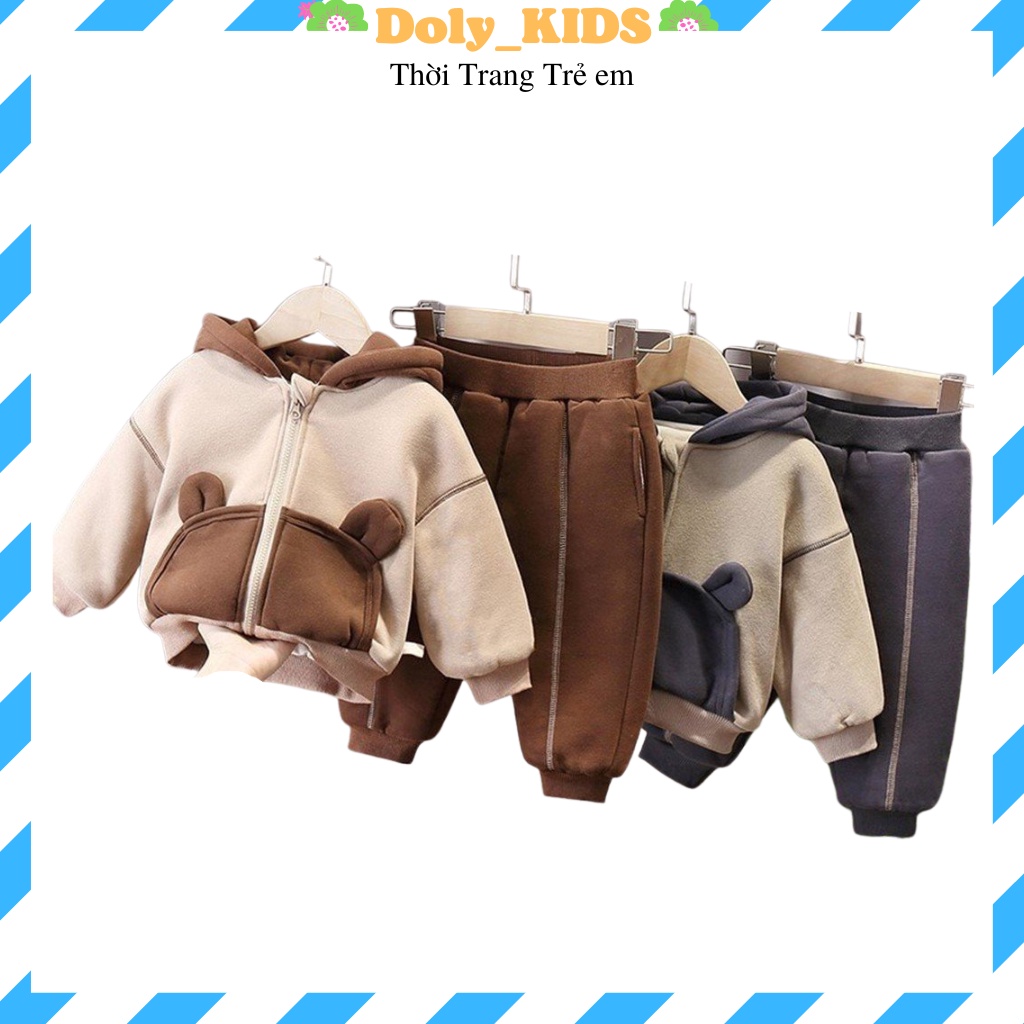 Bộ nỉ cho bé trai bé gái DOLY KIDS ,Bộ quần áo khoác nỉ cho bé trai bé gái hình tai gấu cho bé Mã NG02 từ 7-27kg